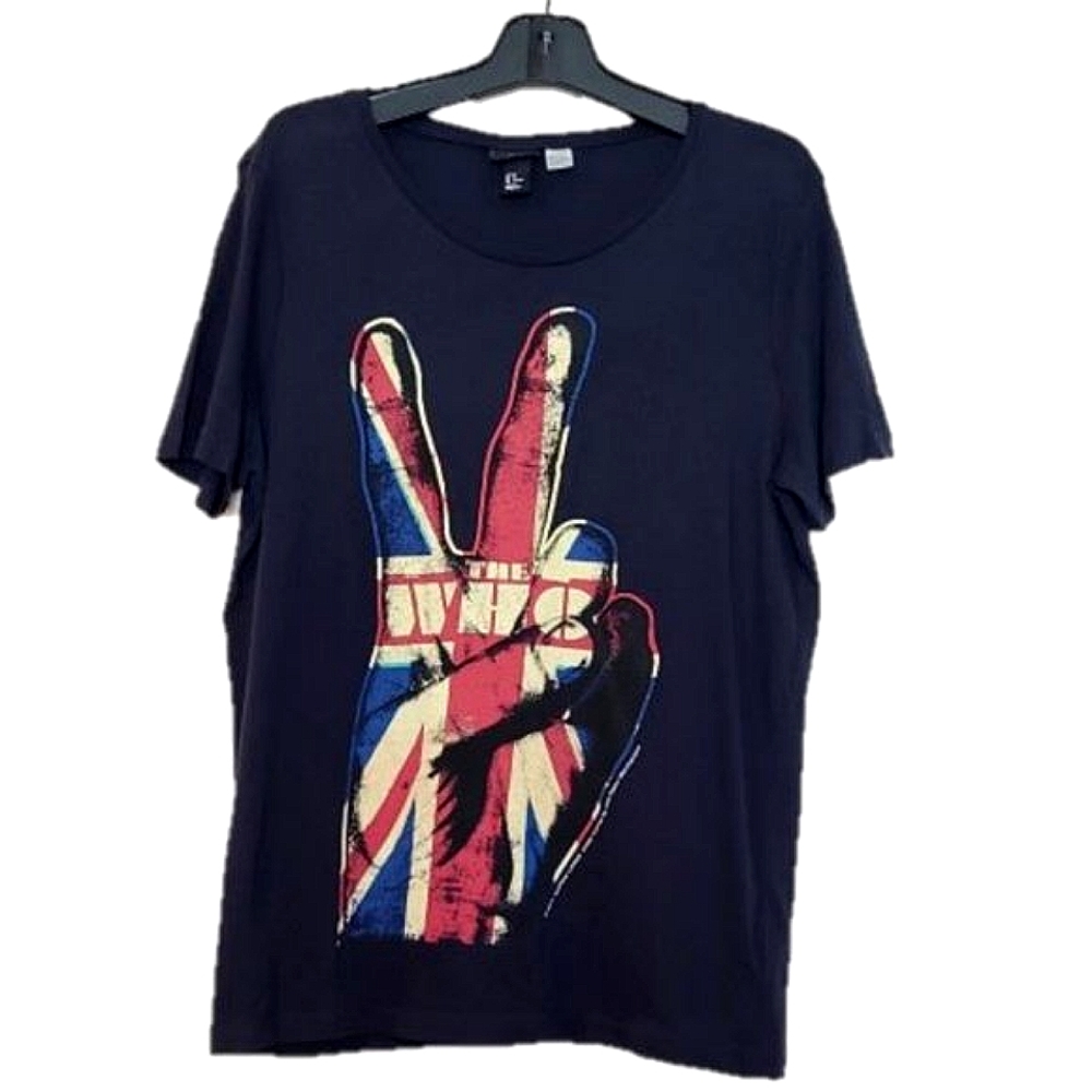 THE WHO British Flag Peace Sign Black T-Shirt Size Medium H&M 2011 Unisex